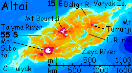 Close-up map of Altai, in the Flandry region of Lyr, a world-building experiment.