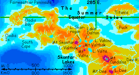 Close-up map of western Gaiila, an equatorial continent on Lyr, a world-building experiment.