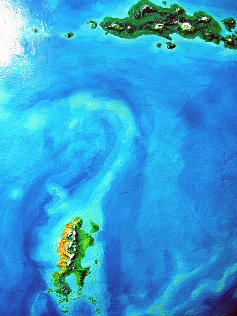 Orbital photo of the reefs stretching between Tyrlan and Li, on Lyr, a model of a huge sea-world.