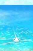 Blue sunny sea; spash as something dives or falls into the water.