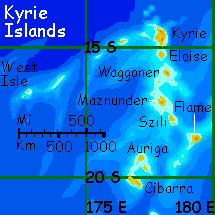 Map of the Kyrie Islands between the Polesotchnic and Diomedes Regions of Lyr, a world-building experiment.