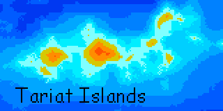 Map of the Tariat Islands, (eight volcanic deep-sea islands much like Hawaii) on Lyr, a world-building experiment.