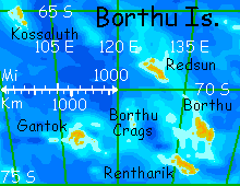 Map of the chilly, antarctic Borthu Islands, on Lyr, a world-building experiment