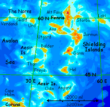 Map of the Shielding Islands in the Ythri region of Lyr, a world-building experiment.