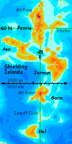 Map of the central Shielding Islands in the Ythri region of Lyr, a world-building experiment.