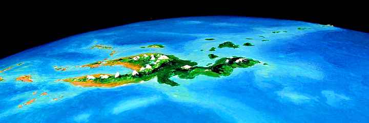 Low orbital photo of Lokon, a twisting Y-shaped tropical island twice as big as Madagascar, on Lyr, a model of a huge sea-world. Click to enlarge.