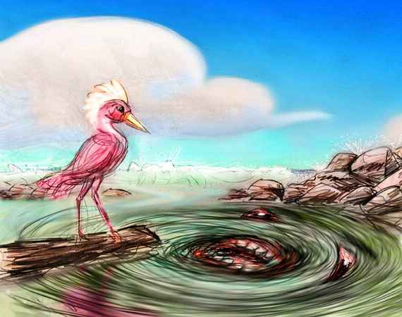 Dream: a sentient whirlpool in a harbor attacks a marine scientist who's a flamingo.