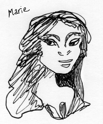 French girl, my wife in a dream; ink sketch by Wayan