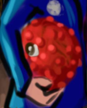 Red warty mask looks like a Covid virus. Dream sketch by Wayan.