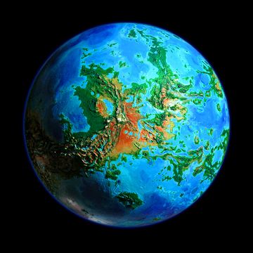 Terraformed Venus from space; model by Wayan. Click to enlarge.