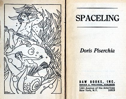 Frontispiece of 'Spaceling' by Doris Piserchia; drawing of merfolk by George Barr. Click to enlarge.