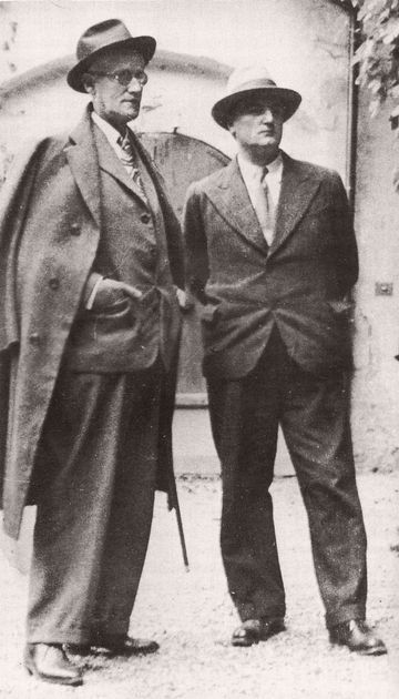 James Joyce and Eugene Jolas in 1936; photo by Sigfried Giedion.