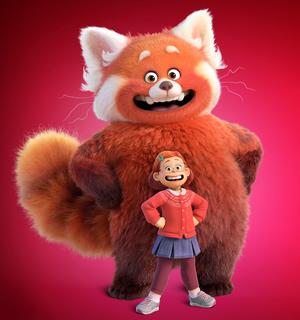 School kid and giant red panda: promo for Pixar's 'Turning Red'. Click to enlarge.