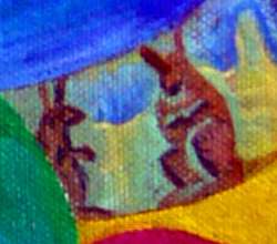 Acrylic painting of a dream by Jenny Badger Sultan: 'My Design for the Inside of the Dome'. Detail: kangaroos