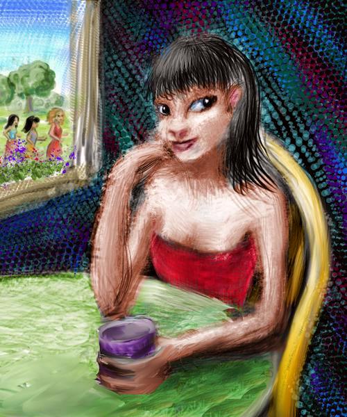 My girlfriend-in-my-dream, Cassandra. Dream sketch by Wayan. Click to enlarge.