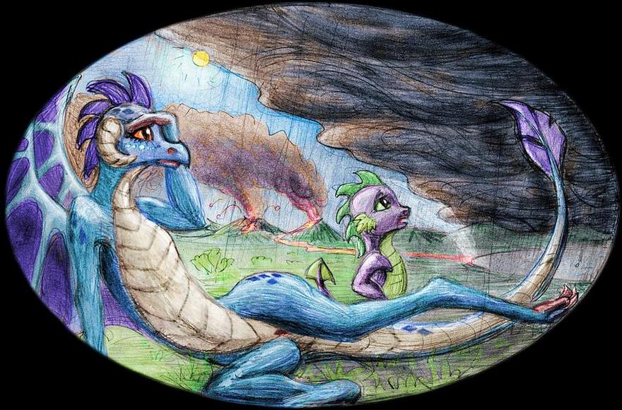 Ember and Spike, dragons from 'My Little Pony', killed by the Chicxulub impact. Dream sketch by Wayan. Click to enlarge.