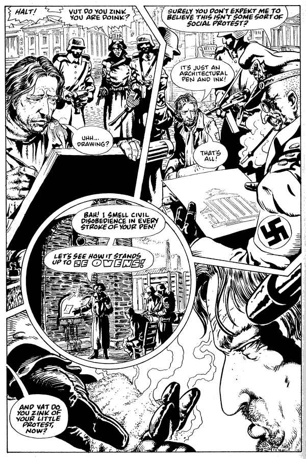 Nazis burn my art; dream-comic by Rick Veitch. Click to enlarge.