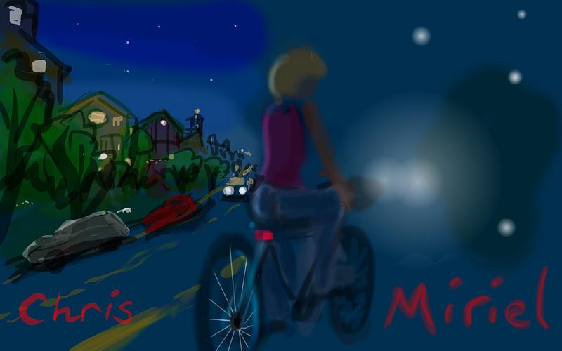 Night seen through Wayan's eyes on left, through Miriel's cataracts on right. Dream sketch by Wayan.