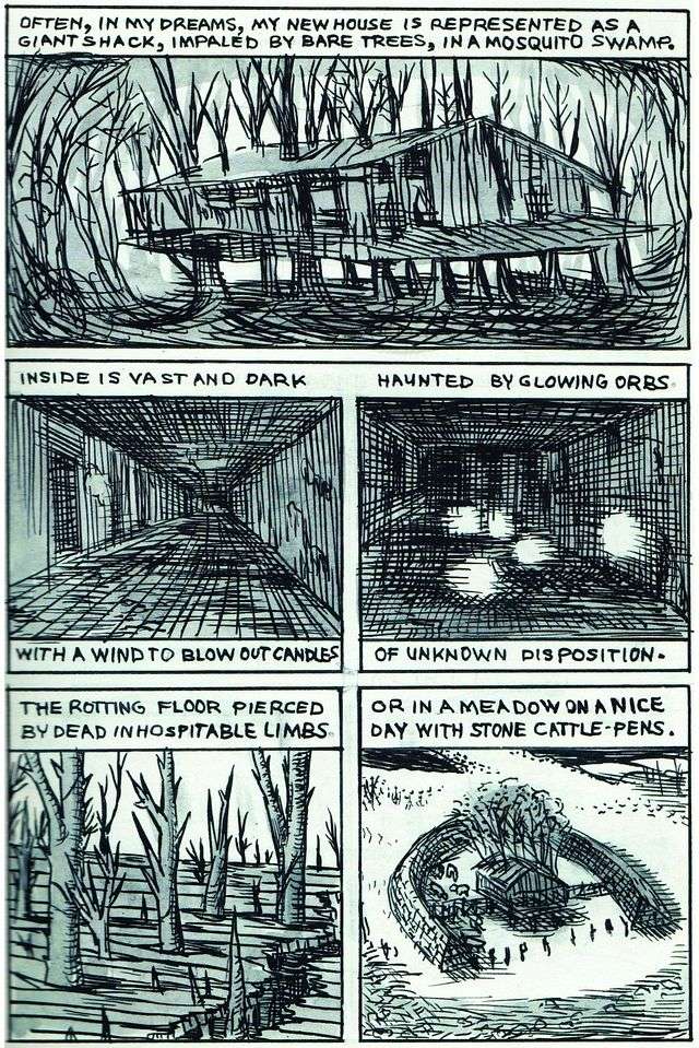 Comic by Gary Panter about his dreamscapes, titled 'Nightmare Studio'; page 2.