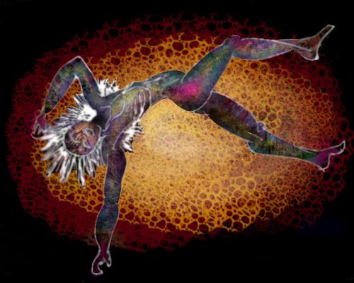 I dance inside an atomic nucleus. Dream sketch by Wayan. Click to enlarge.