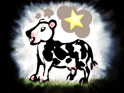 A cow dreams of stardom. Dream sketch by Wayan. Click to enlarge.