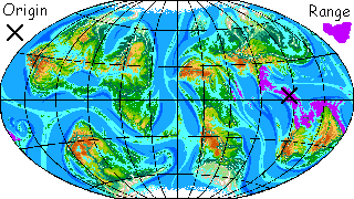 Distribution map of an intelligent species called busrehi, native to Pegasia, the dense-aired moon of a gas giant.