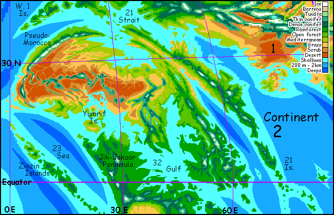 Map of Continent 2 on Pegasia, an Earthlike moon.