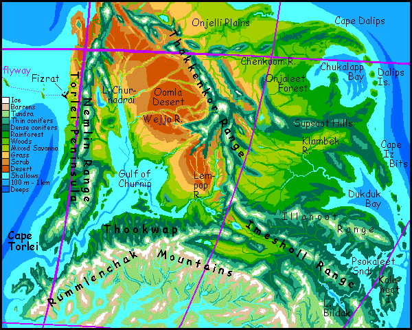 Map of southern Continent 3 on Pegasia, an Earthlike moon.