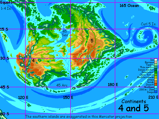 Map of Continent 4 and Continent 5 on Pegasia, an Earthlike moon.