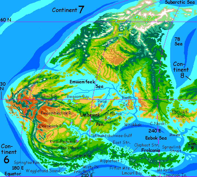 Map of Continent 6 and Continent 7 on Pegasia, an Earthlike moon.