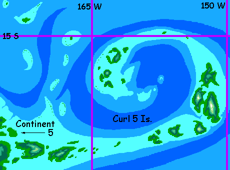 Map of The Curl 5 Islands, east of Continent 5  on Pegasia, an Earthlike moon.