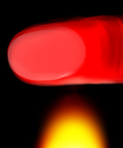 A metal finger heated red-hot in a candle flame; dream sketch by Wayan