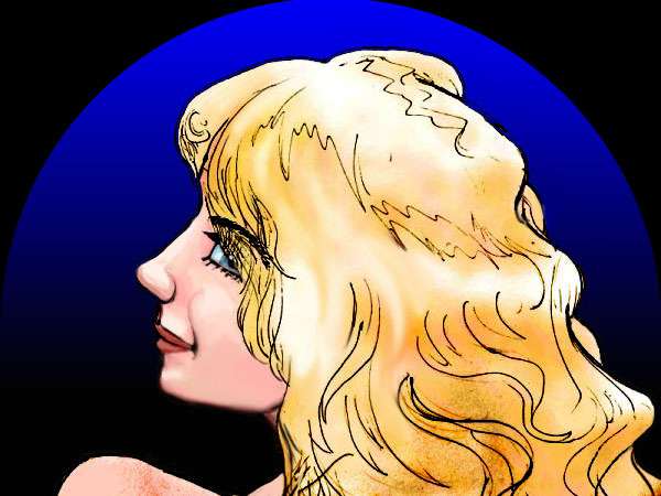 sketch of a dream by Wayan. Head of a blonde girl in profile.