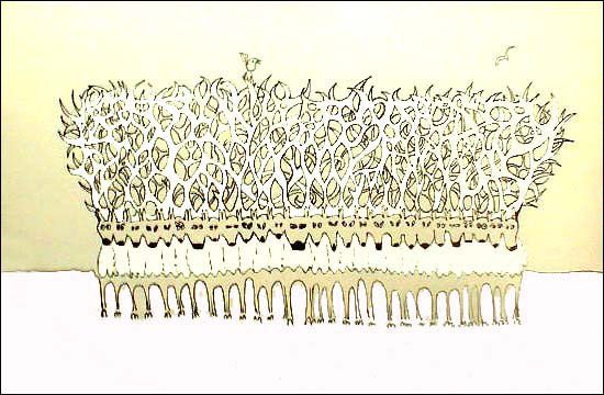 A cartoon of a reindeer herd with their antlers entangled.