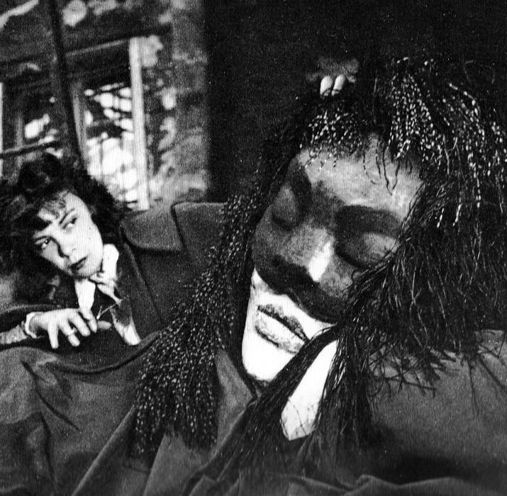 Leonor Fini with giant stage-set of herself dreaming, 1949.