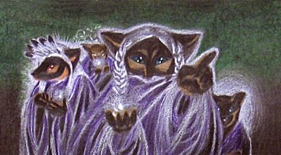 Robed, shining animal elders; detail of dream sketch by Emily Joy.