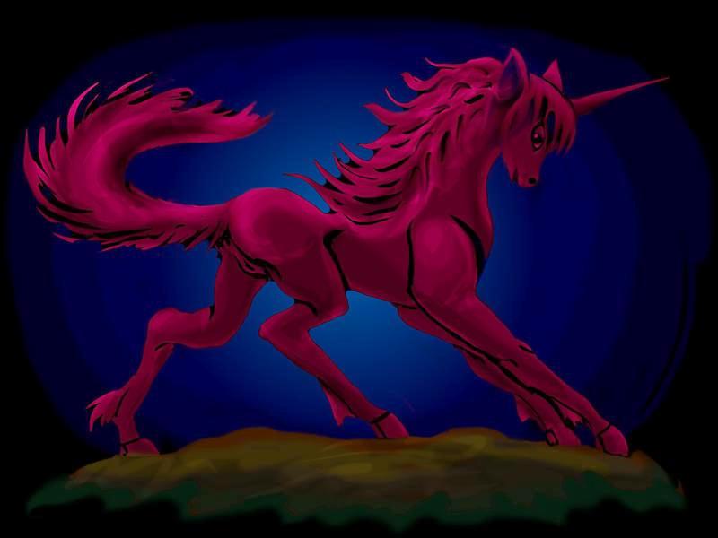 A ruby unicorn figurine seen in a girl's art studio. Dream sketch by Wayan. Click to enlarge.