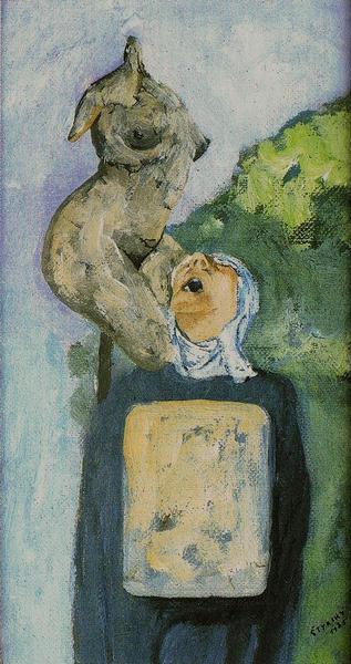 'Long is my journey! Futile cry!' Sketch of a 1933 dream of living scarecrows by Jindrich Styrsky. Click to enlarge.