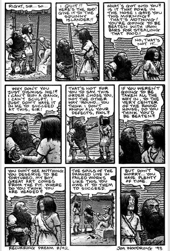 Recurring dream of being an ancient sculptor, by Jim Woodring.