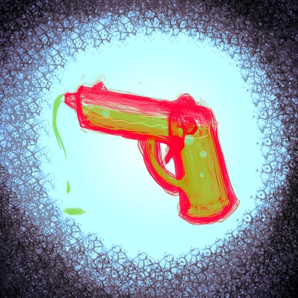 Red squirtgun full of greenish acid. Dream sketch by Wayan.