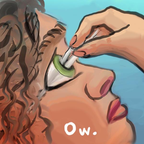 I stick tweezers into my eye. Nightmare sketch by Wayan.