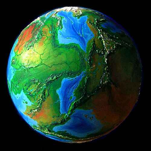 Orbital photo of the landlocked Lesser Seas, on Serrana, an experimental climatological hybrid of Earth and Mars. Click to enlarge.