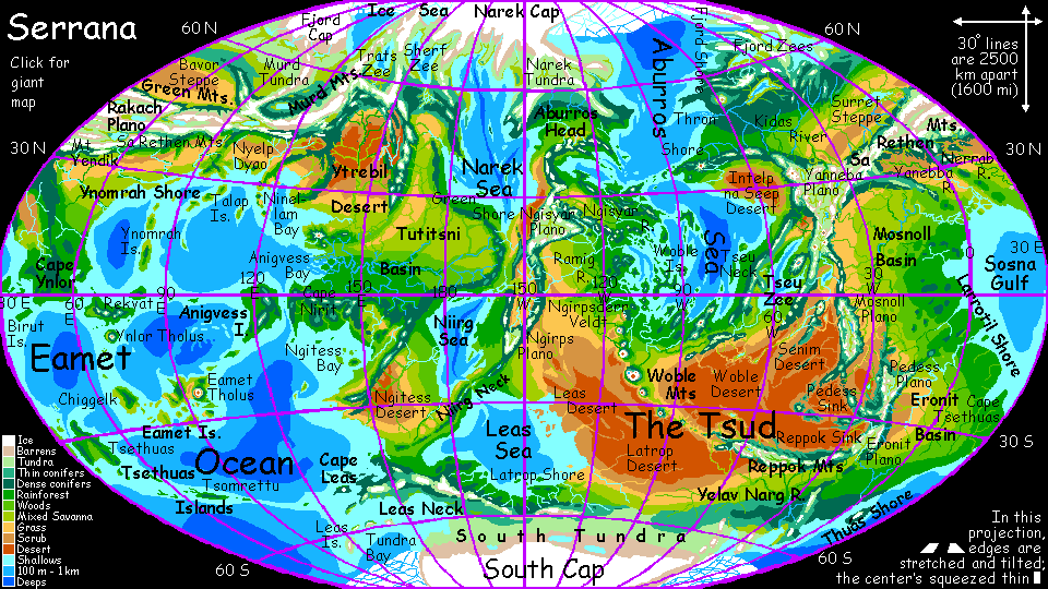 Map of Serrana, a world-building experiment. Click a feature to go there.