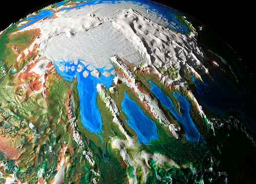 High orbital photo of the North Zees on Serrana, a world-building experiment