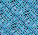 Fabric design (blue diagonals) woven by Planians, high-altitude cameloid centaurs on Serrana, an experimental hybrid of Terran and Martian climates.