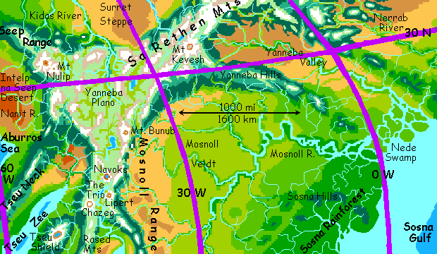 Map of Yanneba region of Serrana, a small dry experimental planet