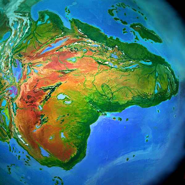 Orbital view of Shiveria, a climatologically alternate Earth: Africa.