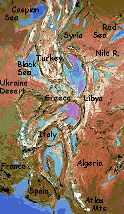 Map of the Mediterranean Abyss, a deep rift with salt lakes, on Shiveria, an alternate Earth.