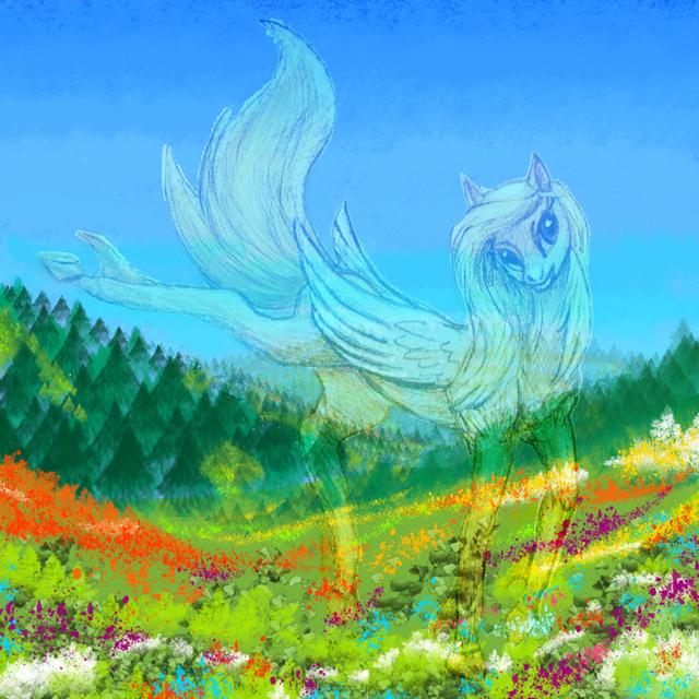 Transparent pegasus mare; dream sketch by Wayan. Click to enlarge.