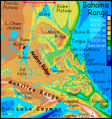 A map of the Bahama Mountains on Siphonia, an Earth with 90% of the oceans drained.